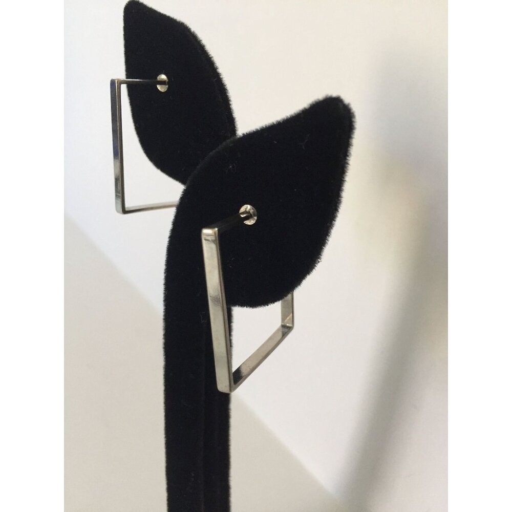 Vintage 1960's Handmade Silver Square Earrings Unique Construction Slips On Ear